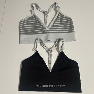 Victoria's Secret Gray Striped and Black Bralette Duo size Small
